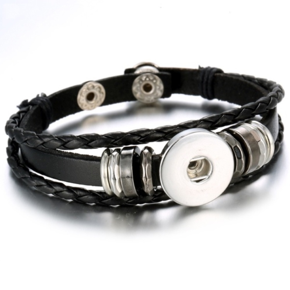 Black Leather Snap Bracelet - Picture 3 of 8